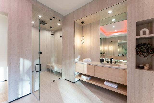 Luxury bathroom with stone finishes