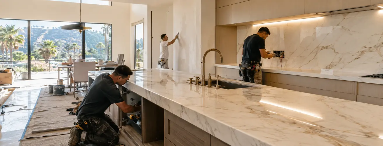 Turnkey stone installation and trade coordination for luxury renovations in LA County