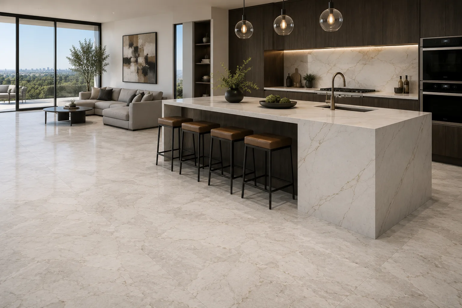 Natural stone floor detail with subtle veining and premium surface texture