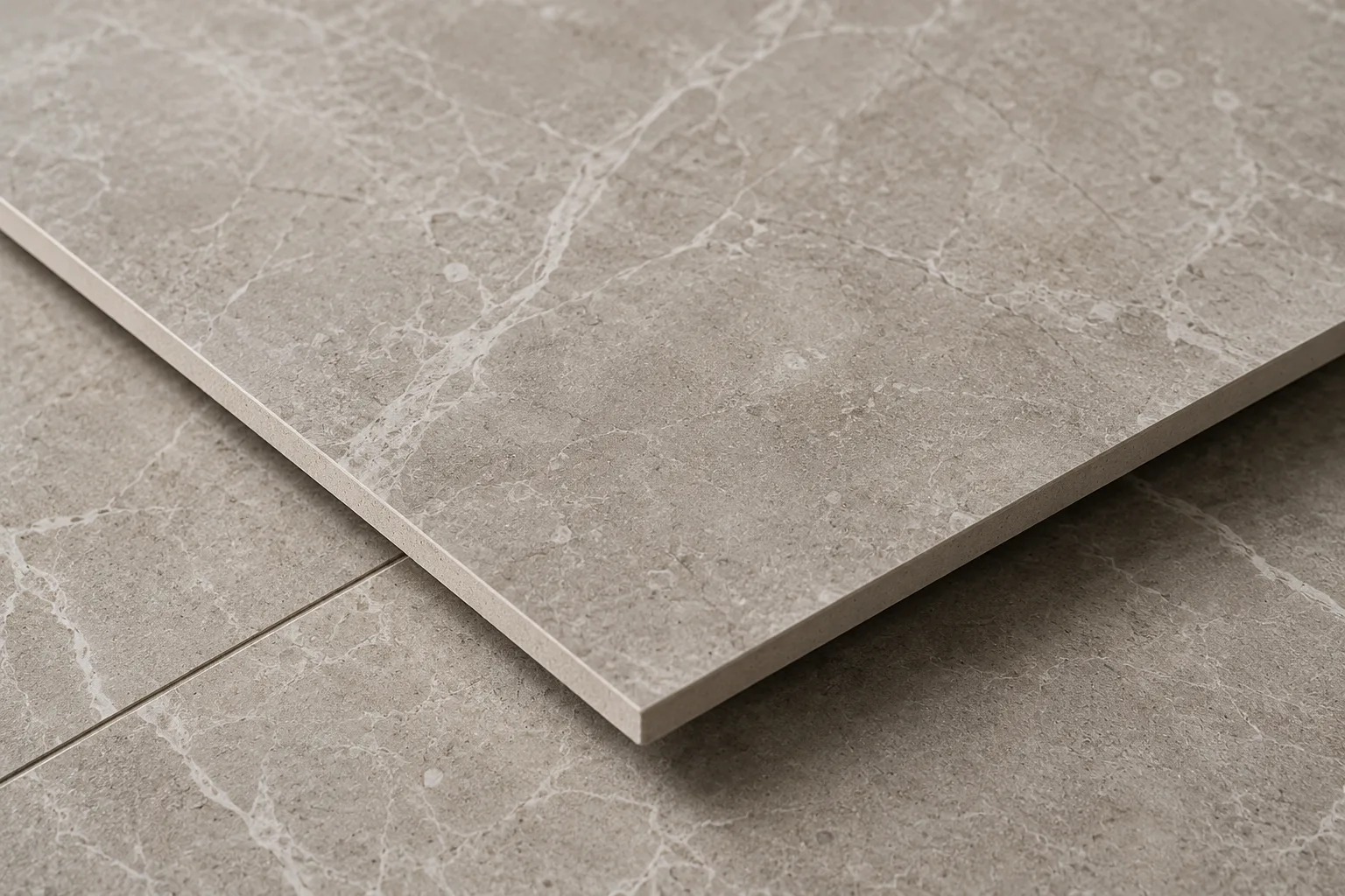 Close-up detail of porcelain tile with stone-look texture and premium finish