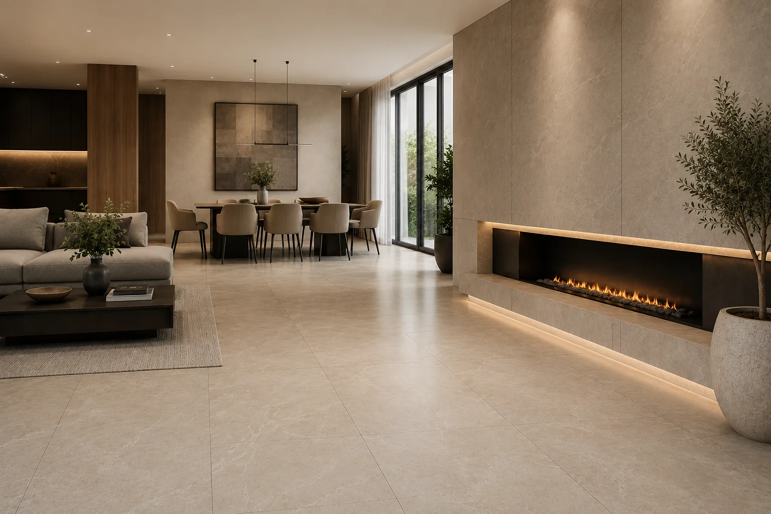 Modern bathroom tile installation with porcelain wall and floor surfaces